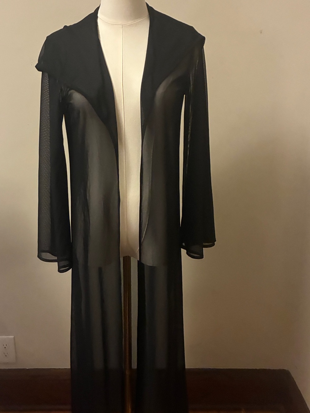 Foxblood Sheer Black Hooded Mesh Robe sz XS/S